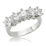 Five Stone Ring - Elegant Silver-Tone Sparkling Diamond Simulant