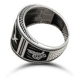 Sterling Silver Crescent Star Mens Ring