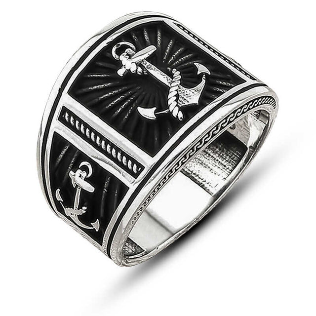 Sterling Silver Nautical Anchor Signet Ring