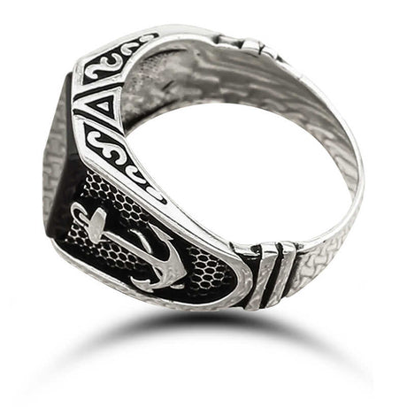 Premium Sterling Silver Onyx Tugra Men's Ring