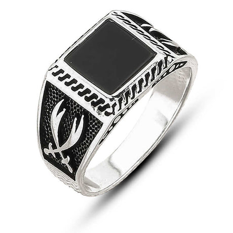 Premium Sterling Silver Onyx Sword Men's Ring