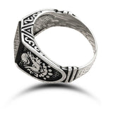 Premium Sterling Silver Onyx Ottoman Coat of Arms Men's Ring