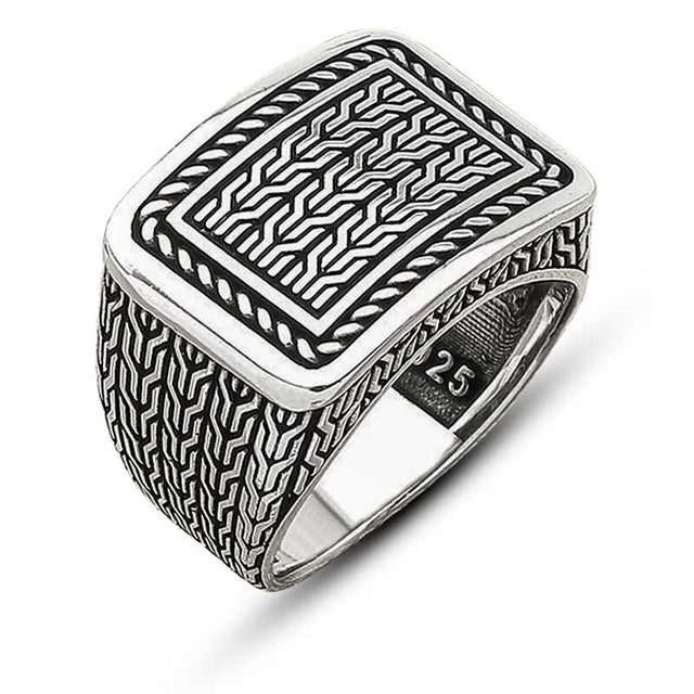 Premium Oxidized Silver Intricate Pattern Men's Ring