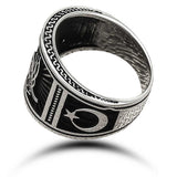 Premium Silver Ottoman Tughra Crescent Star Men Ring