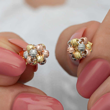Multi-Tone Dorika Cluster Stud Earrings - Textured Elegance