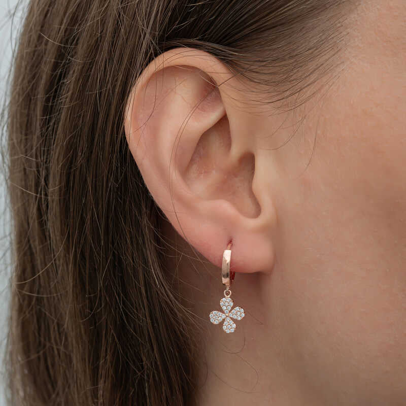 Rose Gold Plated Dangle Earrings - Sparkling Clover Design