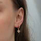 Gold-Plated Silver Clover Dangle Earrings - Sparkling Pave Stones