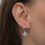 Sterling Silver Sparkling Clover Charm Dangle Hoop Earrings