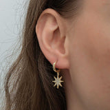 Hoop Drop Earrings - Gold-Tone Zircon North Star Dangle