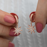 Rose Gold Plated Sterling Silver North Star Dangle Earrings - Cubic Zirconia