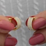 Gold-Tone Baguette & Pave Clear Stone Hoop Earrings