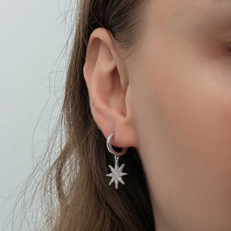 Dangle Earrings - Sterling Silver Cubic Zirconia North Star