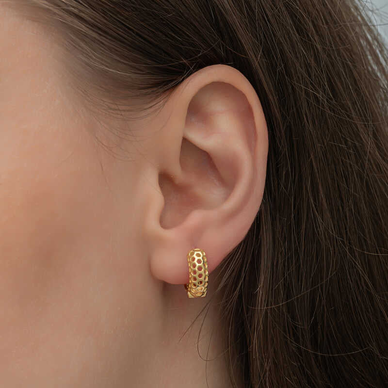 Hoop Earrings - Gold-Plated Sterling Silver Honeycomb Design