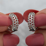 Honeycomb Huggie Hoop Earrings - Silver-Tone Geometric Design