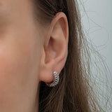 Honeycomb Huggie Hoop Earrings - Silver-Tone Geometric Design