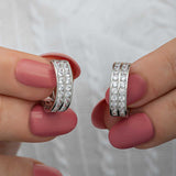 Sterling Silver Hoop Earrings - Dazzling Channel Set Clear Stones