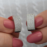 Sterling Silver J-Hoop Earrings - Pave Cubic Zirconia