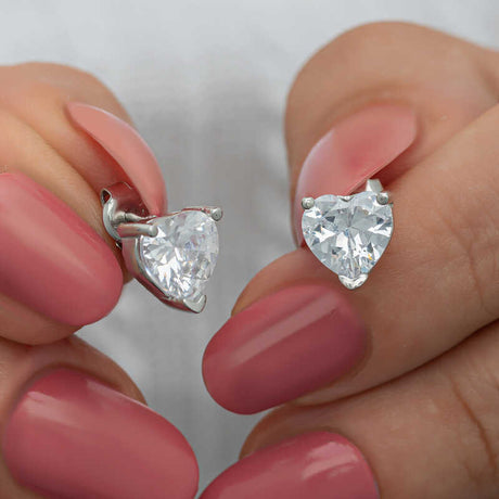 Elegant Sterling Silver Heart Stud Earrings - Sparkling Cubic Zirconia