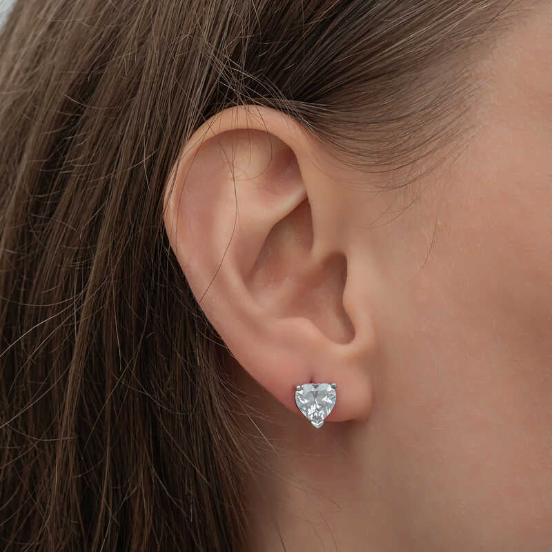 Elegant Sterling Silver Heart Stud Earrings - Sparkling Cubic Zirconia