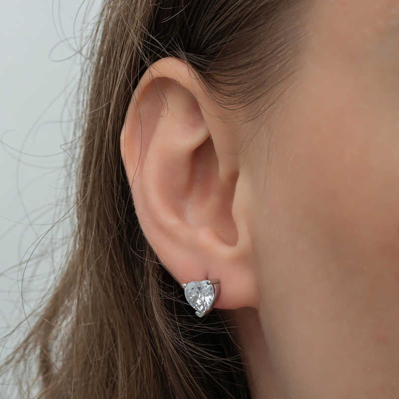 Elegant Sterling Silver Heart Stud Earrings - Sparkling Cubic Zirconia