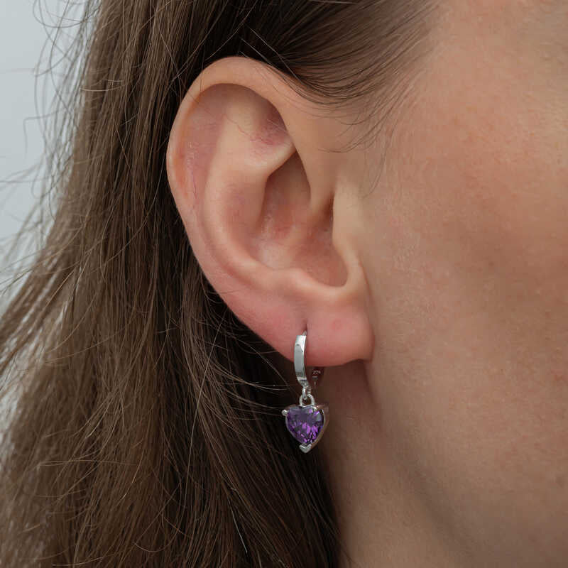 Sterling Silver Dangle Earrings - Purple Heart Gemstone