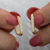 Gold-Tone Oval Hoop Earrings - Double Row Pave Zirconia