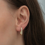 Gold-Tone Oval Hoop Earrings - Double Row Pave Zirconia