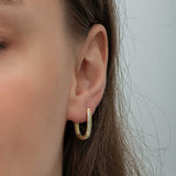 Gold-Tone Oval Hoop Earrings - Double Row Pave Zirconia