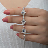 Bracelet - Silver-Tone Sapphire & Zircon Baguette Floral