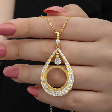 Necklace - Gold-Plated Silver CZ Sparkling Teardrop Pendant