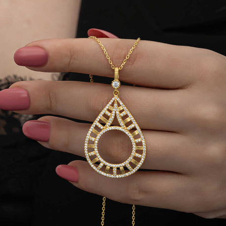 Necklace - Gold-Tone Cubic Zirconia Teardrop Statement Pendant
