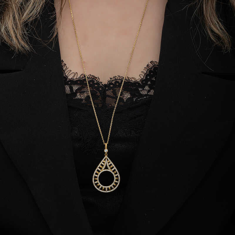 Collana - Pendente a Goccia Statement in Zirconia Cubica Placcato Oro