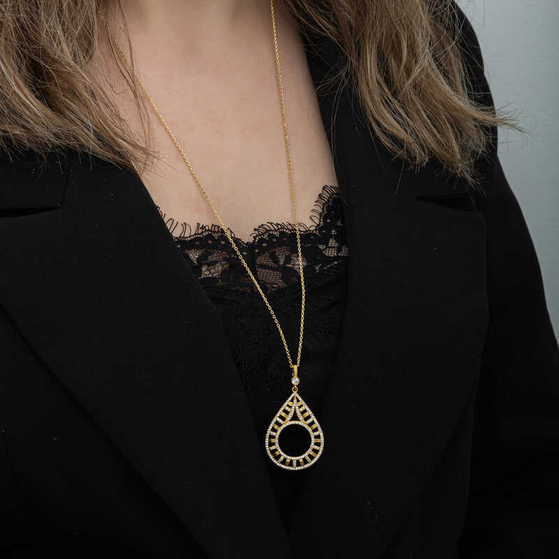 Collana - Pendente a Goccia Statement in Zirconia Cubica Placcato Oro