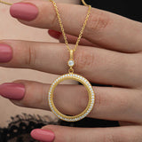 Necklace - Gold Plated Silver Pave Round Frame Pendant