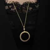 Necklace - Gold Plated Silver Pave Round Frame Pendant