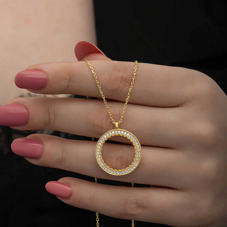 Necklace - Gold Plated Sterling Silver CZ Eternity Circle Pendant