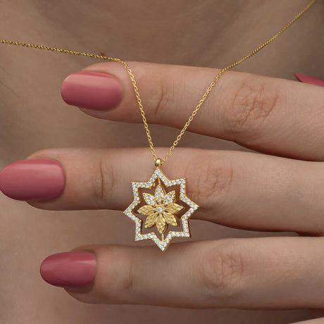 Necklace - Gold-Tone Cubic Zirconia Floral Starburst