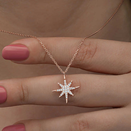 Rose Gold-Tone North Star Necklace - Sparkling Stone Pendant