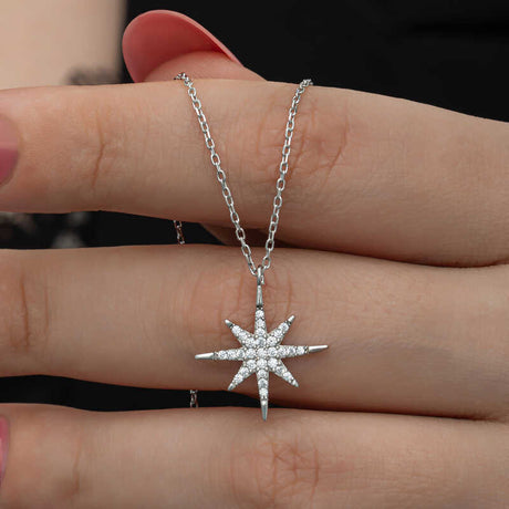 Necklace - Sterling Silver Zirconia North Star Pendant