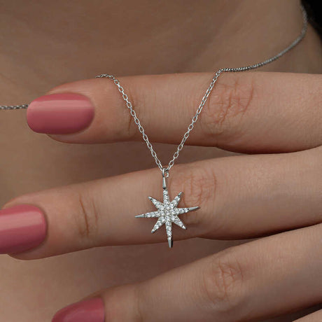 Necklace - Sterling Silver Zirconia North Star Pendant