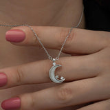 Collana in Argento Sterling - Sottile Luna Crescente e Stella con CZ