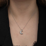 Collana in Argento Sterling - Sottile Luna Crescente e Stella con CZ