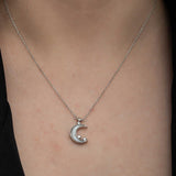 Collana in Argento Sterling - Sottile Luna Crescente e Stella con CZ