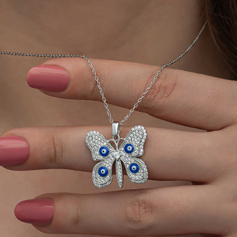 Collier Papillon en Argent Sterling avec Œil Porte-Bonheur - Zirconia Éblouissant