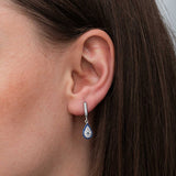 Sterling Silver Teardrop Evil Eye Dangle Earrings - Pave Blue & White Zirconia