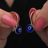 Sterling Silver Evil Eye Dangle Earrings - Symbolic Protection Charm