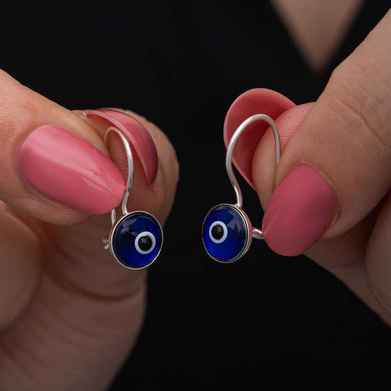 Sterling Silver Evil Eye Dangle Earrings - Symbolic Protection Charm