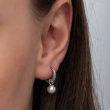 Sterling Silver-Tone Pearl Dangle Hoop Earrings - Elegant Classic Style
