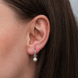Sterling Silver-Tone Pearl Dangle Hoop Earrings - Elegant Classic Style
