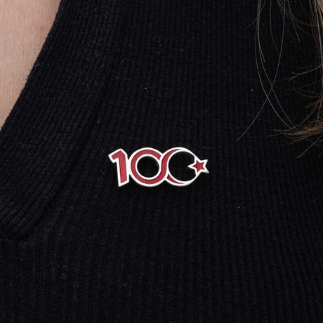 Centennial Commemorative Pin - Silver-Tone Red Enamel Crescent Star